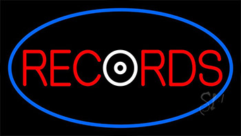 Records Blue Border 2 LED Neon Sign