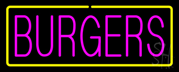 Pinl Burgers With Yellow Border LED Neon Sign