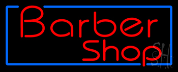 Red Barber Shop With Blue Border LED Neon Sign