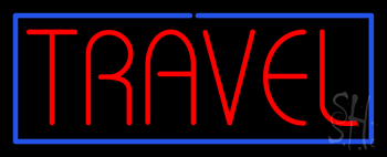 Red Travel Blue Border LED Neon Sign
