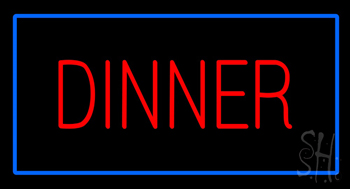Red Dinner Rectangle Blue LED Neon Sign