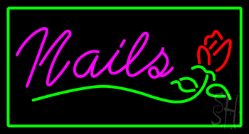 Pink Nails With Flower Logo Green Border LED Neon Sign