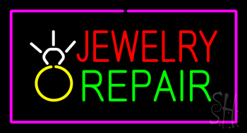 Jewelry Repair Rectangle Purple LED Neon Sign