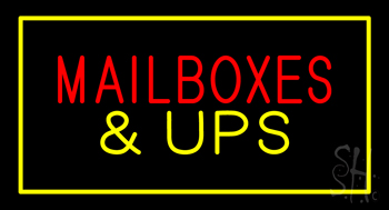 Mail Boxes And Ups Rectangle Yellow LED Neon Sign