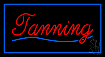 Red Tanning With Blue Border LED Neon Sign
