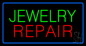Jewelry Repair Rectangle Blue LED Neon Sign
