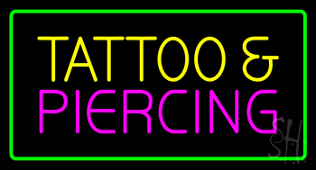 Tattoo And Piercing Green Border LED Neon Sign