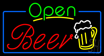 Green Open Beer Red LED Neon Sign
