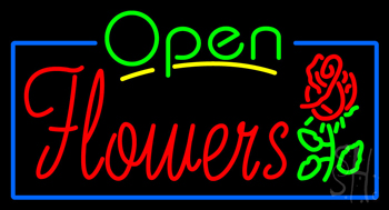 Green Open Red Flowers LED Neon Sign