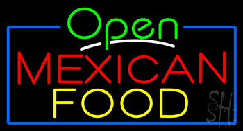 Open Mexican Food With Blue Border LED Neon Sign