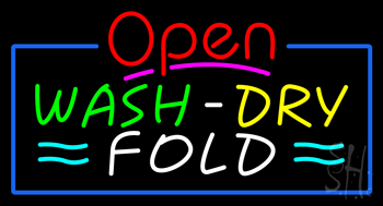 Open Wash Dry Fold Blue Border LED Neon Sign