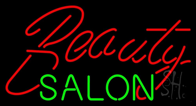 Cursive Red Beauty Salon Green LED Neon Sign