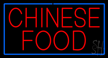 Red Chinese Food With Blue Border LED Neon Sign