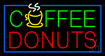 Green Coffee Donuts Red Blue Border LED Neon Sign