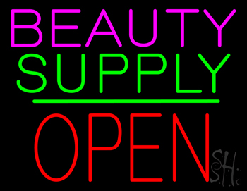 Beauty Supply Block Open Green Line LED Neon Sign