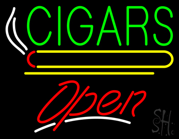 Green Cigars Open Yellow Line LED Neon Sign