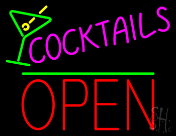 Cocktail Glass With Cocktail Open LED Neon Sign