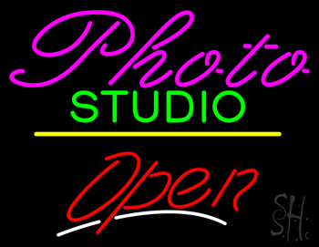 Photo Studio Open Yellow Line LED Neon Sign
