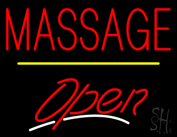 Red Block Massage Open Yellow Line LED Neon Sign
