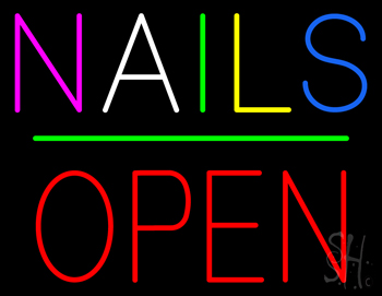 Nails Block Open Green Line LED Neon Sign