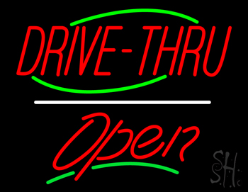 Drive Thru Open Yellow Line LED Neon Sign