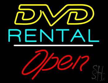 Dvd Rental Open White Line LED Neon Sign