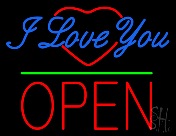 I Love You Logo Block Open Green Line LED Neon Sign