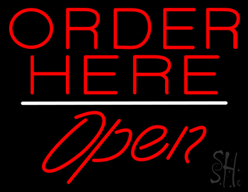Order Here Open White Line LED Neon Sign