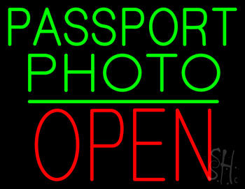 Passport Photo Open Block Green Line LED Neon Sign
