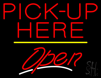 Pick Up Here Open Yellow Line LED Neon Sign