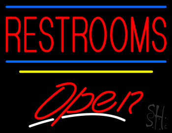 Red Restrooms Blue Yellow Line Open LED Neon Sign