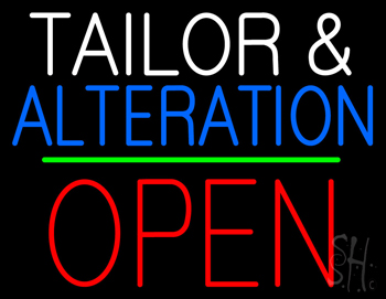 Tailor And Alteration Block Open Green Line LED Neon Sign