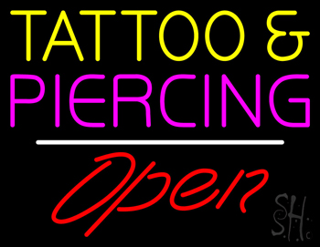 Tattoo And Piercing Open White Line LED Neon Sign