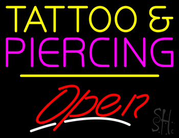 Tattoo And Piercing Open Yellow Line LED Neon Sign