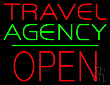 Travel Agency Open Block Green Line LED Neon Sign