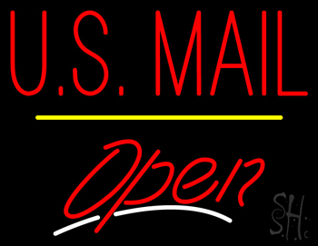Us Mail Script2 Open Yellow Line LED Neon Sign