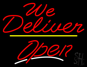 We Deliver Open Yellow Line LED Neon Sign