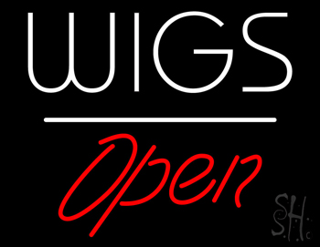 Wigs Open White Line LED Neon Sign