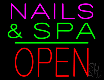 Nails And Spa Block Open Green Line LED Neon Sign