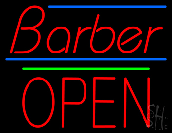Barber Block Open Green Line LED Neon Sign