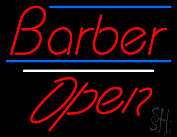 Red Barber Open Blue Lines LED Neon Sign