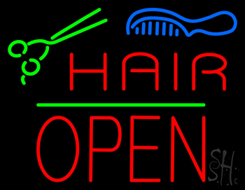 Hair Scissors Comb Block Open Green Line LED Neon Sign