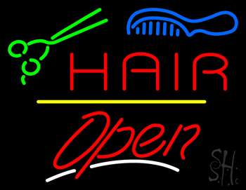 Hair Scissors Comb Open Yellow Line LED Neon Sign