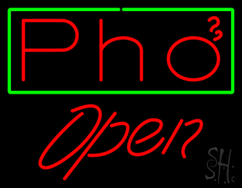 Red Pho With Green Border Open LED Neon Sign