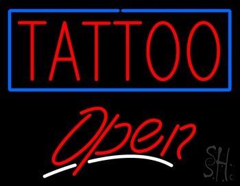 Tattoo With Blue Border Open LED Neon Sign