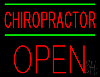Red Chiropractor Green Lines Block Open LED Neon Sign