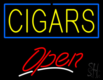 Yellow Cigars Blue Border Red Open LED Neon Sign