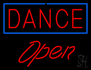Red Dance Blue Border Open LED Neon Sign