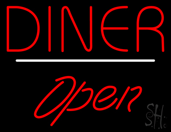 Diner Script1 Open White Line LED Neon Sign