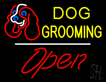 Dog Grooming Open White Line LED Neon Sign